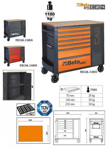 Beta RSC24L-CAB/R-7 FIÓKOS SZERSZÁMKOCSI SZERSZÁMSZEKRÉNNYEL (024004473)