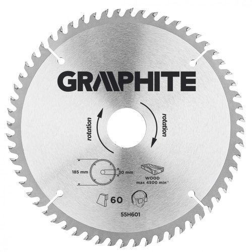 GRAPHITE Körfűrészlap, keményfém, 185x30mm, 60 fog (55H601)