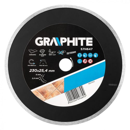 GRAPHITE Gyémánt vágókorong 230mm vizes, 59G891 csempevágóhoz (57H647)