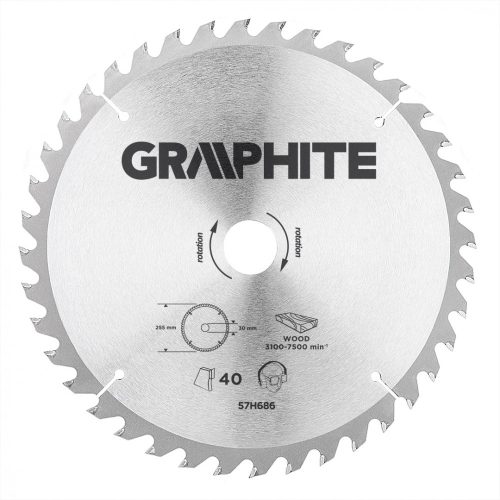 GRAPHITE Körfűrészlap keményfém fogakkal, 255x30mm , 40 fog (57H686)