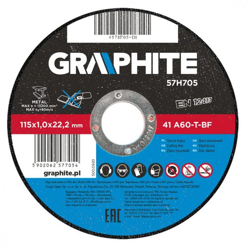 GRAPHITE Vágókorong fémhez 115x1,0x22mm, 41 A60-T-BF (57H705)