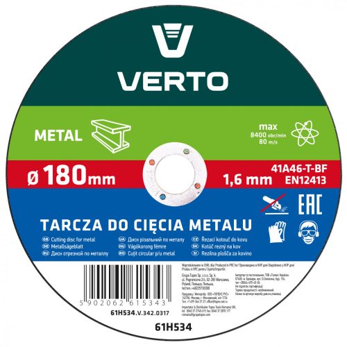 VERTO VÁGÓKORONG FÉM 180x1.6x22MM T40 (61H534)