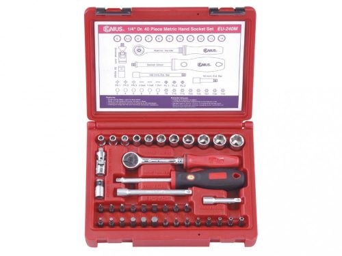 Genius Tools crowafej és bit készlet, metrikus 1/4", 40 darabos (EU-240M)