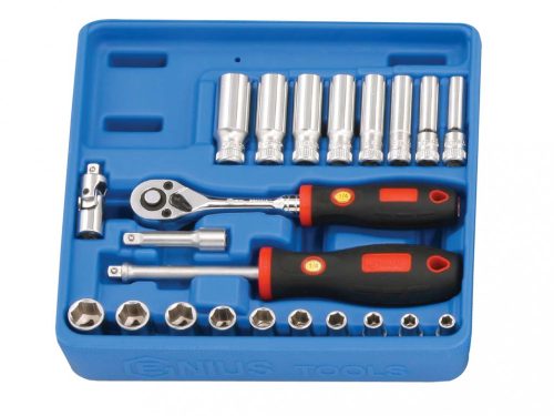 Genius Tools crowafej készlet, metrikus, hosszú és normál, 1/4", 22 darabos (GS-222M)