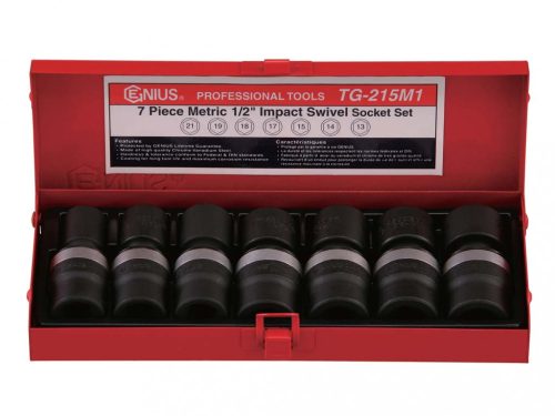 Genius Tools csuklós légkulcsfej készlet, metrikus 1/2", 7 darabos (TG-215M1)