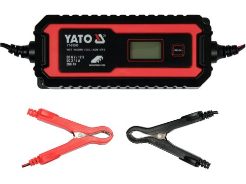 YATO AKKUMULÁTOR TÖLTŐ 6/12 V 2/4 A MAX. 200 AH LCD KIJELZŐ (YT-83000)