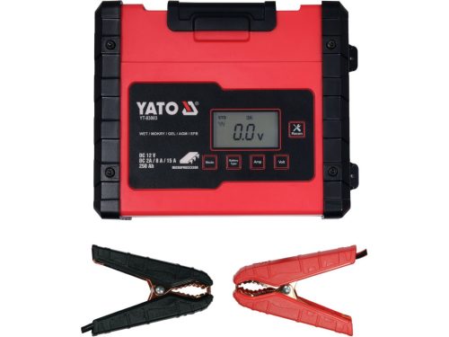 YATO AKKUMULÁTOR TÖLTŐ 12 V 2/8/15 A MAX. 200 AH LCD KIJELZŐ (YT-83003)